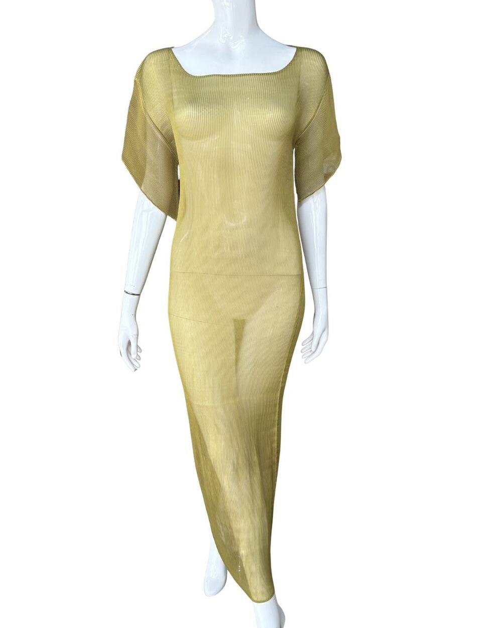 Gabrielle Vengeur Mexico Chartreuse Long Plisse Dress S/M
